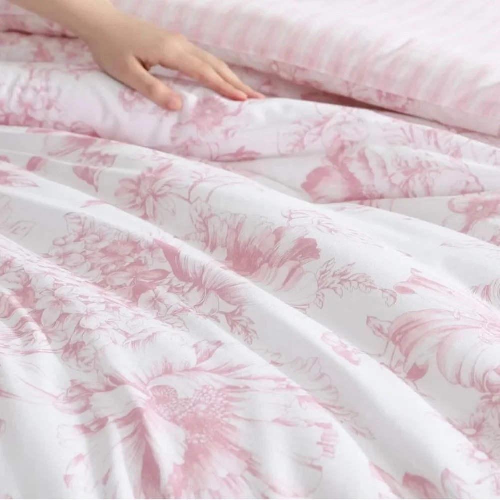 ELEGANT Pink Floral Comforter Set TWIN XL